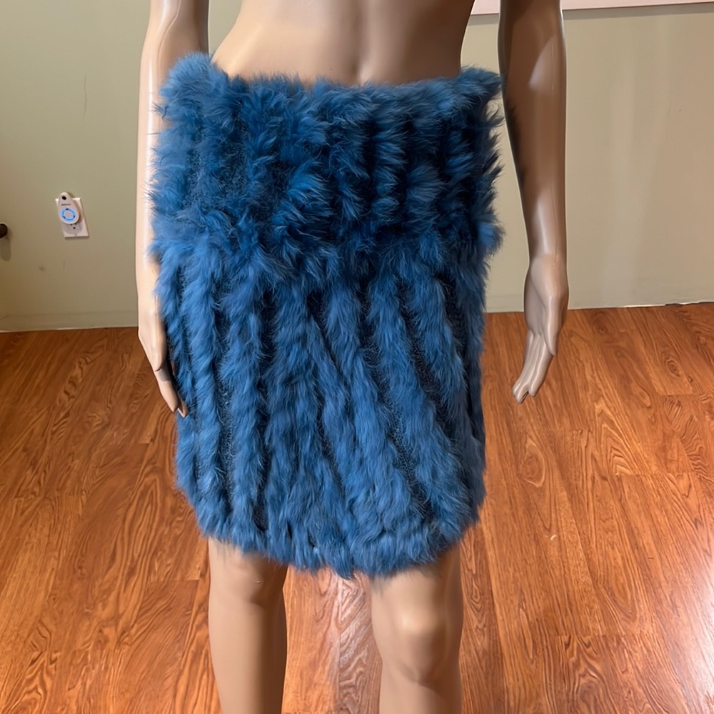 Bebe Blue Knit Rabbit Fur Pencil Skirt Size P/S
